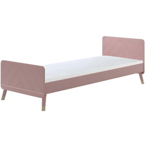 Lit enfant 90x200 avec sommier bois terre rose satiné Funy (1/5)