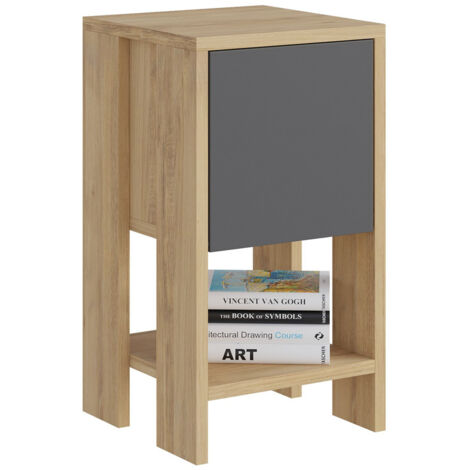 Cotecosy – Table de chevet 100% mélaminé – Chêne et anthracite – Dimensions 30x55x30 cm – Tiroir pivotant 30x27x30 cm (1/7)