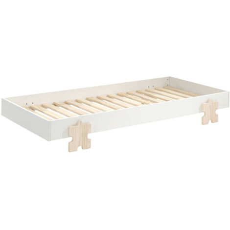 Lit 90x200 pin massif blanc et bois clair Valentino (1/3)