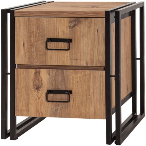 Table de chevet 2 tiroirs Lectis 52x55cm Bois clair et Métal Noir (1/5)