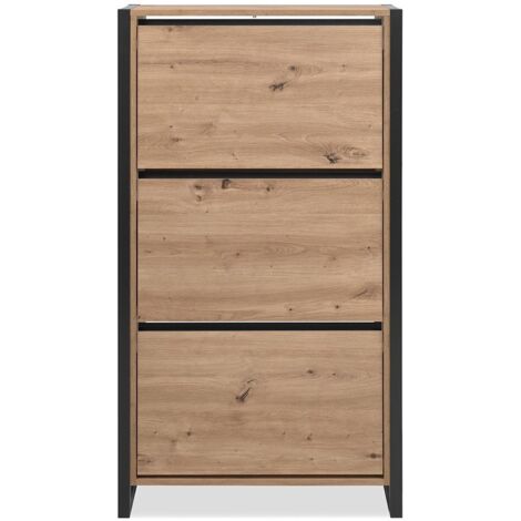 Calicosy – Meuble à chaussures 3 abattants L70 cm – Décor chêne artisan et gris anthracite – Capacité 18 paires – Fixation murale recommandée (1/5)