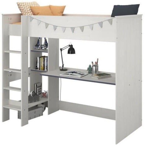 Lit mezzanine multifonction 90x200 cm – Bureau intégré – Chants réversibles bleu/rose – Panneaux de particules – Fabrication française – Parisot (1/10)
