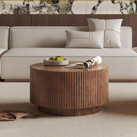 M&S – Table basse ronde 70x70x38cm – Bois de manguier brun clair – Design élégant pour tous les styles – Livrée prête à monter