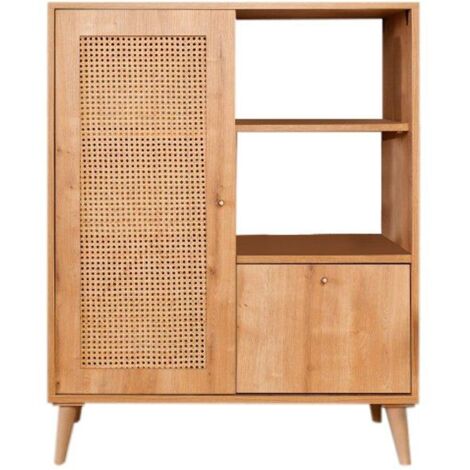 Buffet haut avec cannage Lodim H110cm Bois de charme massif clair (1/4)