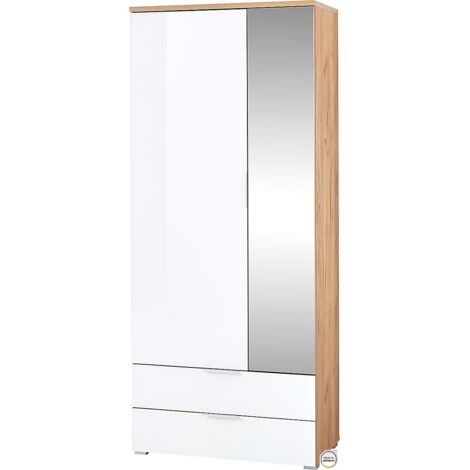 Armoire 2 portes et 2 tiroirs 84x40x196 cm blanc et chêne - ARTLEY (1/2)