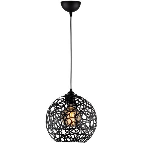 Lustre noir en fer 119 cm – Hauteur réglable – Diamètre 25 cm – Culot E27 Max 40W – IP20 – Ozaia (1/9)