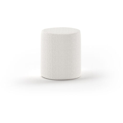 Pouf rond 41x41x41,5 cm en tissu bouclé blanc - LUNA (1/5)