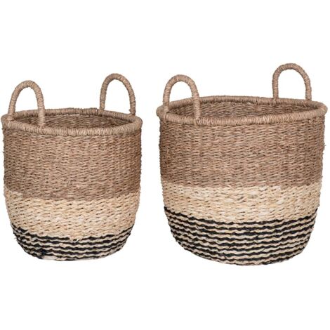 Lot De 2 Paniers Suspendus En Herbe De Mer 20 Cm - Jardinière Boho Naturelle Pour Plantes Intérieur Extérieur