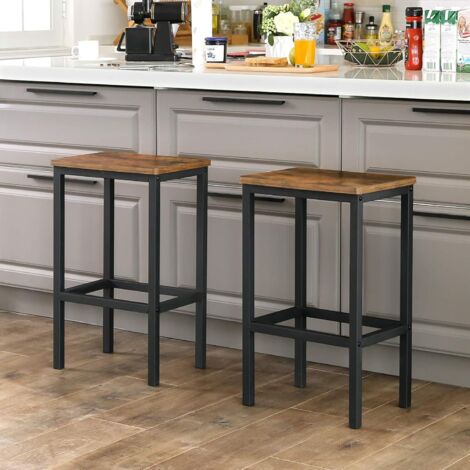 VASAGLE Lot De 2 Tabourets De Bar Industriels – Hauteur 65 Cm, Style Vintage Marron Rustique & Noir, Charge 120 Kg