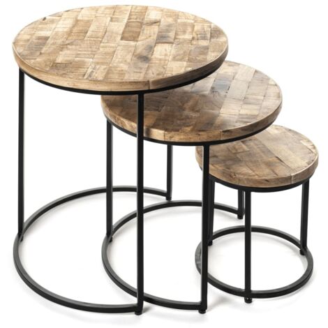 Lot de 3 tables d&039appoint Leo - bois/métal (1/2)
