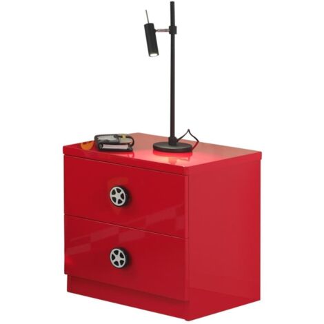 Table de chevet voiture de course bois laqué rouge Cara (1/3)