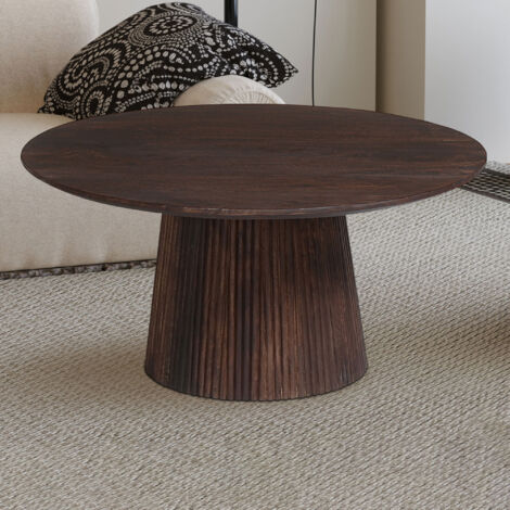 M&S – Table basse ronde 80x80x38 cm en manguier marron foncé – Plateau rond stable – Design sobre pour canapés en bois massif