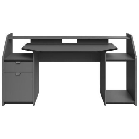 Les Tendances – Bureau gamer gris anthracite 180 cm – Panneau de particules mélaminé – Éclairage LED multicolore – Compatible 2 à 3 écrans