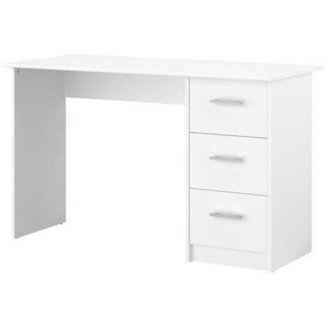 ESSENTIELLE Bureau 3 tiroirs - Décor Blanc - L 121,2 x P 74,3 x H 55 cm (1/5)