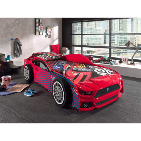 M&S – Lit voiture Panther Power 90x200 cm – MDF avec sommier inclus – Bords rehaussés pour sécurité enfant – Chambre supercool