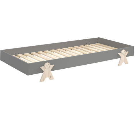 Lit 90x200 pin massif gris et bois clair Fernando (1/2)