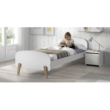 Lit 90x200 et Chevet 1 porte Vipack Kiddy - Blanc (1/3)