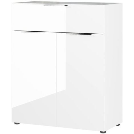 Commode 2 portes et 1 tiroir 83x42x102 cm blanc - VALEA (1/5)