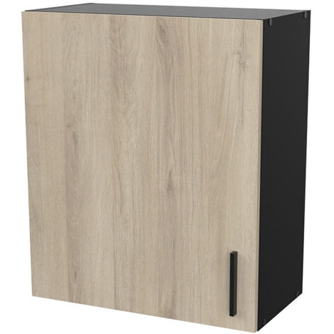 Meuble haut 1 porte 60 cm décor chêne kronberg et noir - KOREY (1/3)