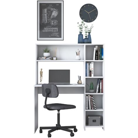 Asir Group Llc – Bureau droit scandinave blanc 80x40cm – Étagères intégrées 141,8cm – Panneaux mélaminés pour durabilité – Design moderne