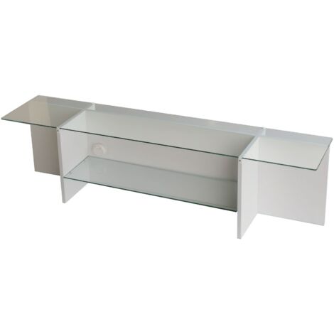 Meuble TV Melar L158cm Bois Blanc et Verre Transparent (1/5)
