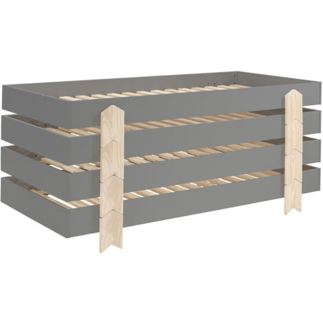 Lot de 4 sommiers empilables 90x200 cm motif flèche gris - STAACKY (1/5)