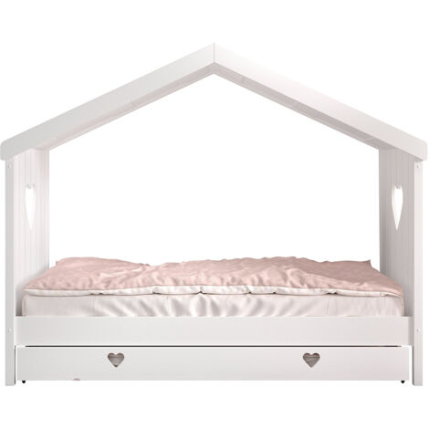 Lit cabane AMORI 90x200 – Blanc laqué avec tiroir lit/sommier-Version avec tiroir lit/sommier (1/5)