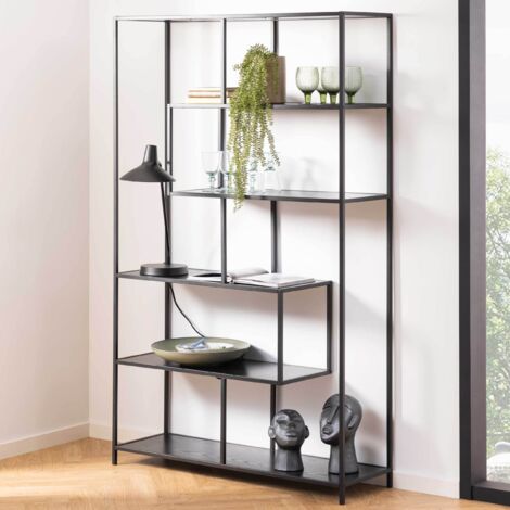 Etagère design 114x35x185 cm décor noir et métal noir - FYNCA (1/5)