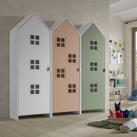 Triple armoire décor vert, vieux rose et blanc - CASMY