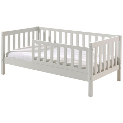 M&S – Lit junior 70 x 140 cm en bois de pin laqué – Sommier à lattes fixe – Design classique blanc – Côtés élevés pour sécurité (1/4)