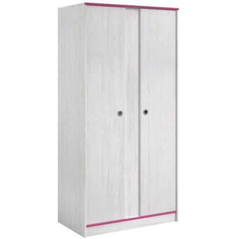 Armoire Smiley 90cm à 2 portes - blanc/rose ou blanc/bleu (1/5)