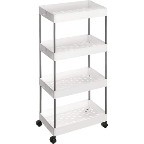 Songmics – Desserte de cuisine à roulettes – Chariot de rangement 4 niveaux – Dimensions 40 x 22 x 86 cm – Plastique polypropylène et métal – Blanc - KSC10WT (1/5)