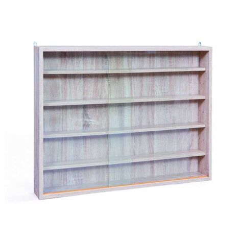 Les Tendances – Vitrine suspendue chêne avec 4 tablettes en verre de sécurité – Accrochage mural – Pour miniatures et objets décoratifs