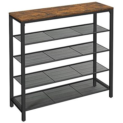 Vasagle – Étagère à chaussures industrielle 4 tablettes – brun rustique et noir – pieds réglables – capacité 10 kg par tablette