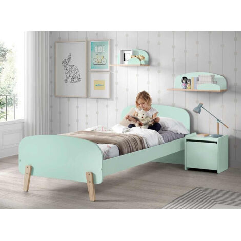 Lit 90x200 et Chevet 1 porte Vipack Kiddy - Vert Menthe (1/4)