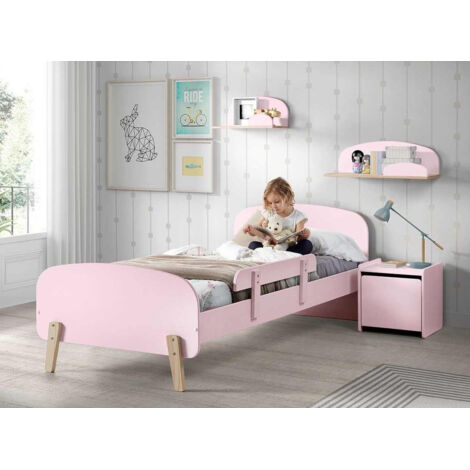 Lit 90x200 - Chevet 1 porte et Coffre à jouets Vipack Kiddy - Vieux Rose