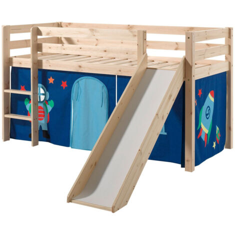 Lit toboggan 90x200 avec tente astra pin massif clair Pino (1/3)