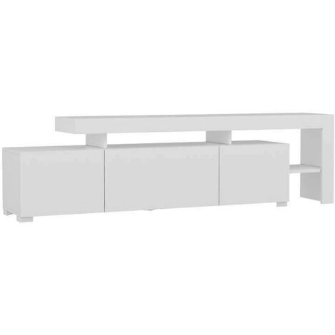 Cotecosy – Meuble TV aggloméré blanc avec éclairage LED intégré – Dimensions 192 x 37 x 53 cm – Étagère pratique pour appareils multimédias