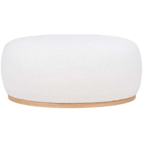 Pouf ovale en tissu bouclette – Blanc – Dimensions 36x88,5x54,5 cm – Base en bois massif – Confort esthétique pour salon – House Nordic