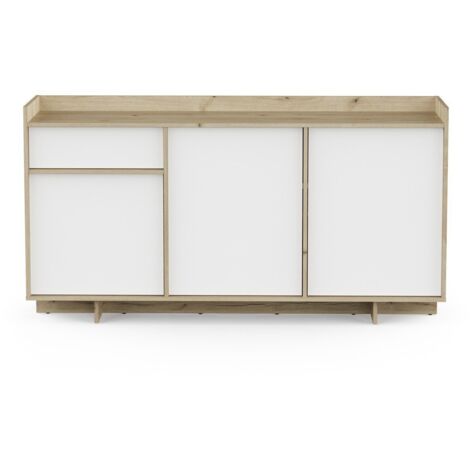 CALICOSY - Buffet 3 portes et 1 tiroir décor chêne royal et blanc L157 cm - LEAD (1/5)