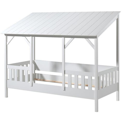 Lit cabane gigogne 90x200 pin massif toit blanc Henri (1/5)