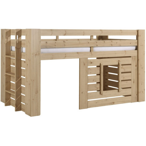 Les Tendances – Lit cabane 90x200 avec sommier en pin massif – Hauteur 114 cm – Poids supporté 75 kg – Pour enfants à partir de 4 ans