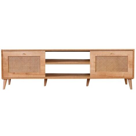 Meuble TV avec 2 portes avec cannage Lodim L180cm Chêne clair (1/5)