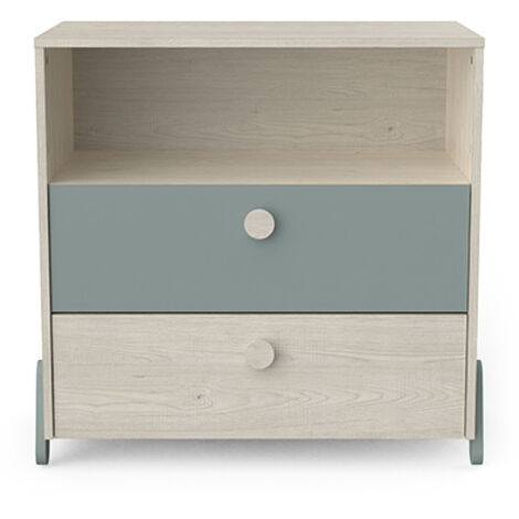 Commode 2 tiroirs 73x39x74 cm décor chêne et vert de gris - ILINA (1/6)