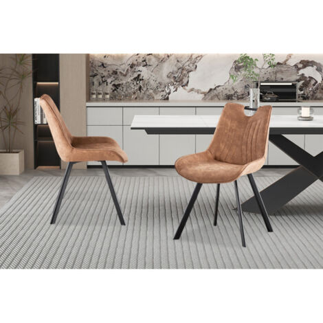 Chaise de salle à manger brune Paco – Tissu microfibre – Pieds en métal noir – Design contemporain (1/5)