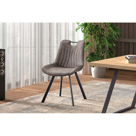 Chaise de salle à manger Paco – tissu microfibre gris foncé – pieds en métal noir – design moderne (1/5)
