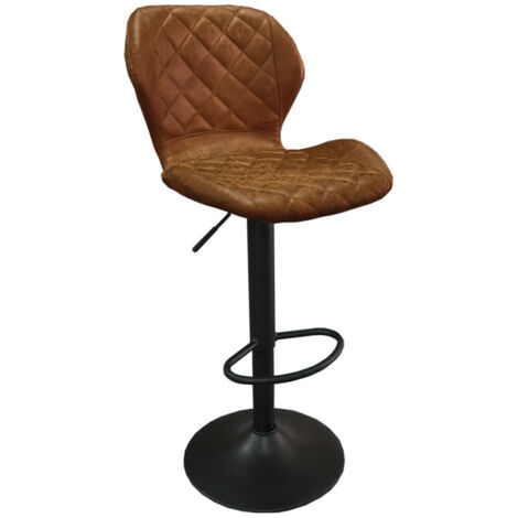 Tabouret de bar Malaga PU Cognac - Pieds métal vintage H-H 90-111 x B-L 48 x D-P 52 cm (1/5)