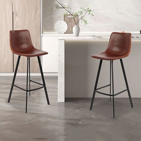 Lot de 2 chaises de bar H68 cm en PU marron - POHAN (1/3)