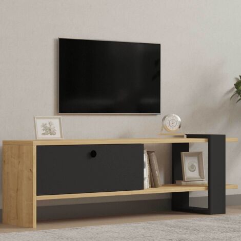 Yonca Meuble TV 100 % MÉLAMINE Anthracite, Chêne (1/5)