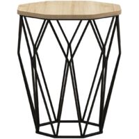 Table Heptagone Zachem Panneau Métal Noir et Bois Naturel épicéa
